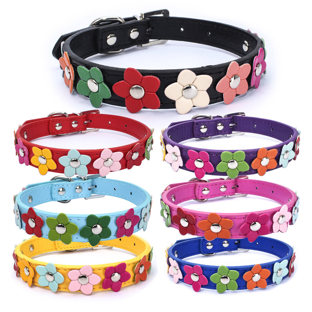 Leather Strap Quick Release - Pu Leather Colorful Flower Studded Pet