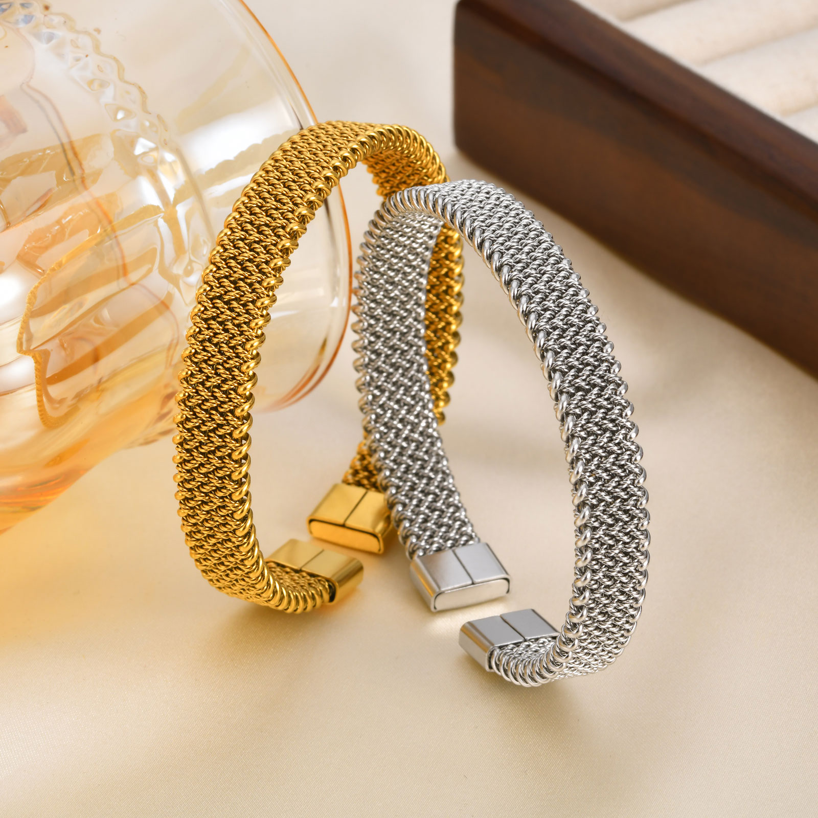 10mm Braided Stretch Strap Ope - Mesh Strap Metal avaliação e preço