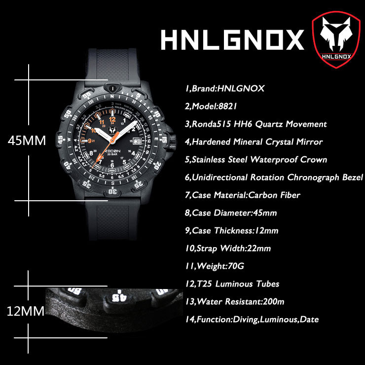 Hnlgnox Mens Pilot Watches Spo - Rubber Strap Diver avaliação e preço