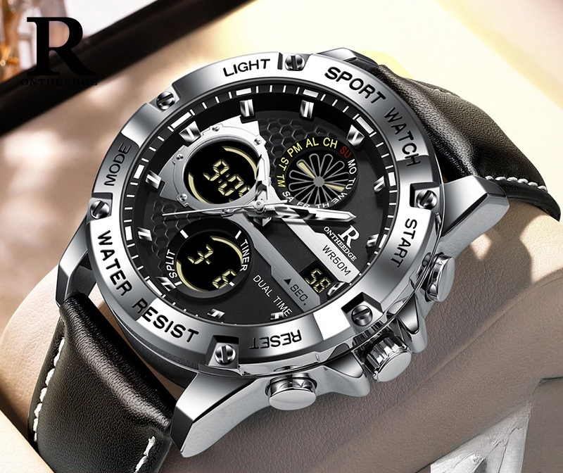 Fashion Men’s Big Face Quartz  - Leather Watch Band Men avaliação e preço