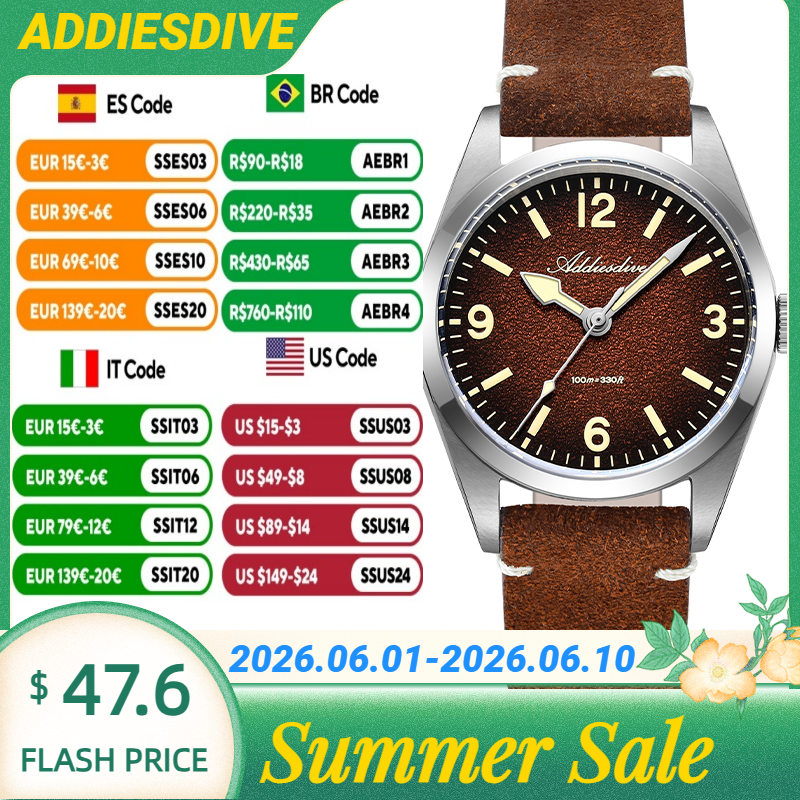 ADDIESDIVE Japan 2035 Super Lu - Suede Strap Watch avaliação e preço
