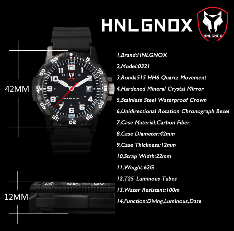 Hnlgnox Mens Pilot Watches Spo - Rubber Strap Diver avaliação e preço