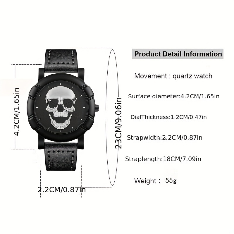 Skull Pattern Multi Display Po - Leather Watch Band Men avaliação e preço