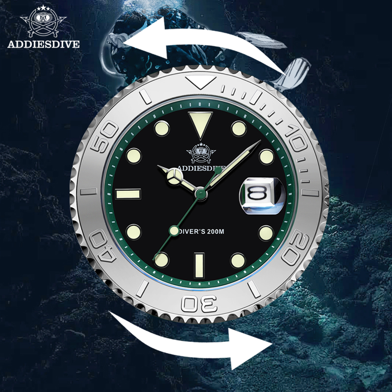 ADDIESDIVE Rotatable Ceramic B - Rubber Strap Diver avaliação e preço