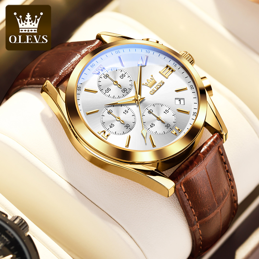 OLEVS 2872 Chronograph Men's W - Leather Watch Band Men avaliação e preço