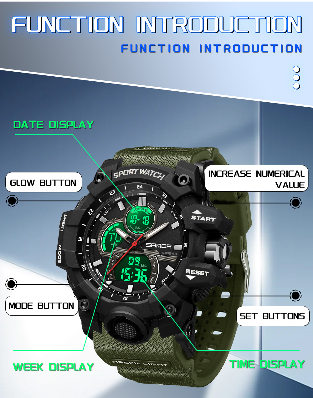 SANDA 6198 Men's Electronic Wa - Rubber Strap Diver avaliação e preço