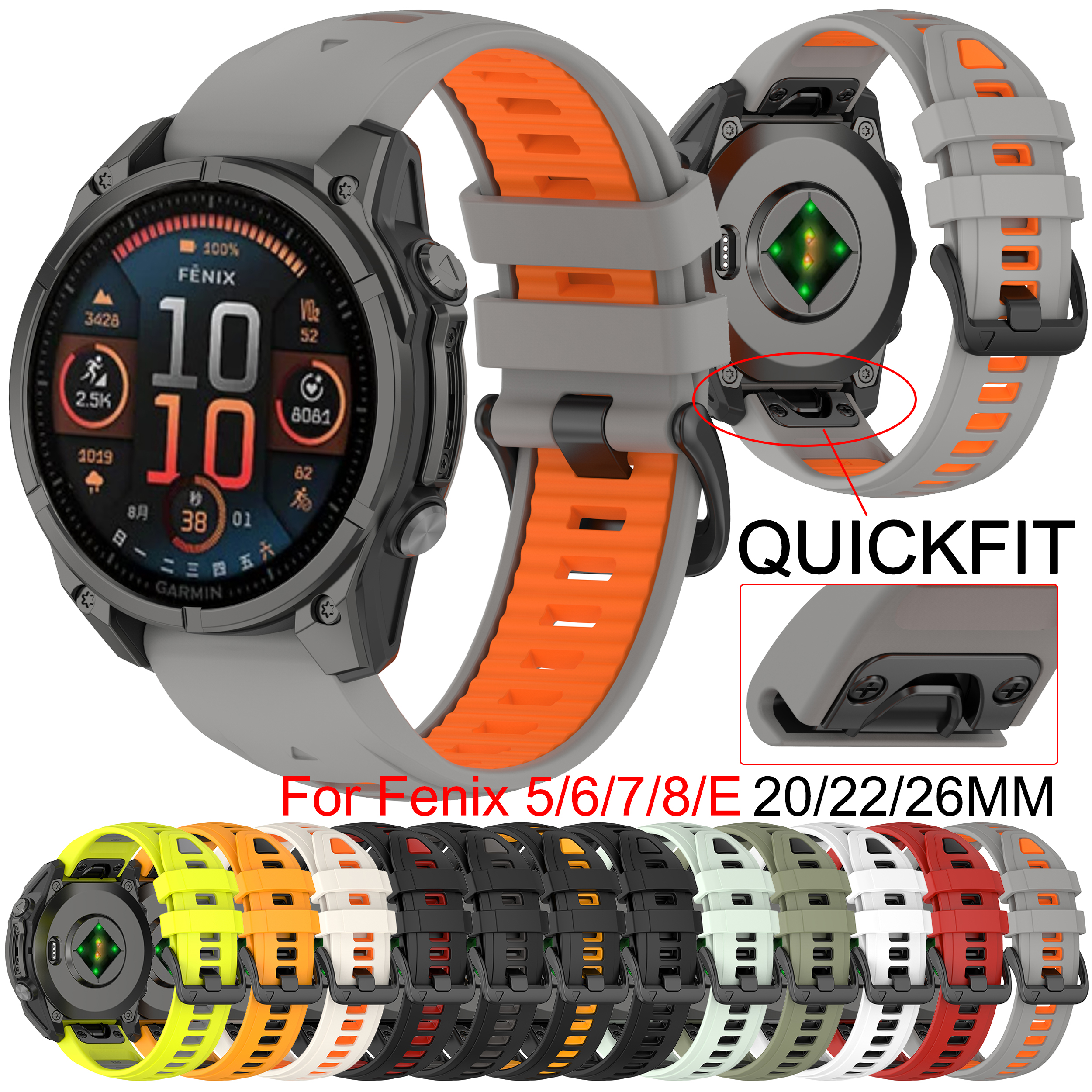 QuickFit 20mm 22mm 26mm Strap  - Silicone Watch Band 22Mm avaliação e preço