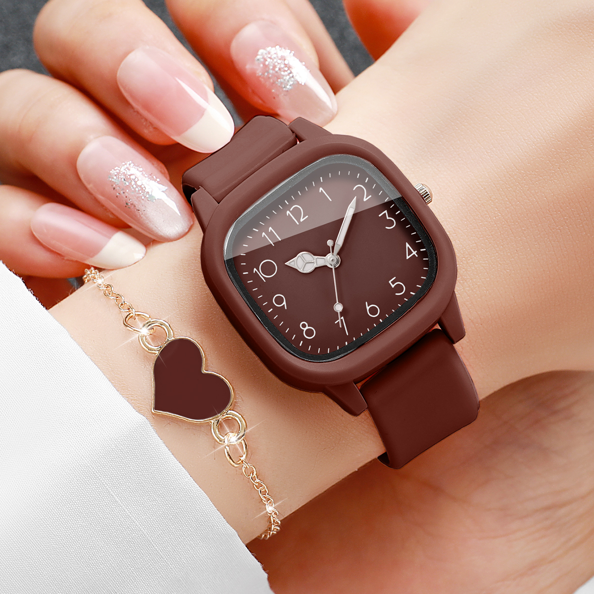 5PCS Fashion Women Watches Hea - Silicone Band Women avaliação e preço