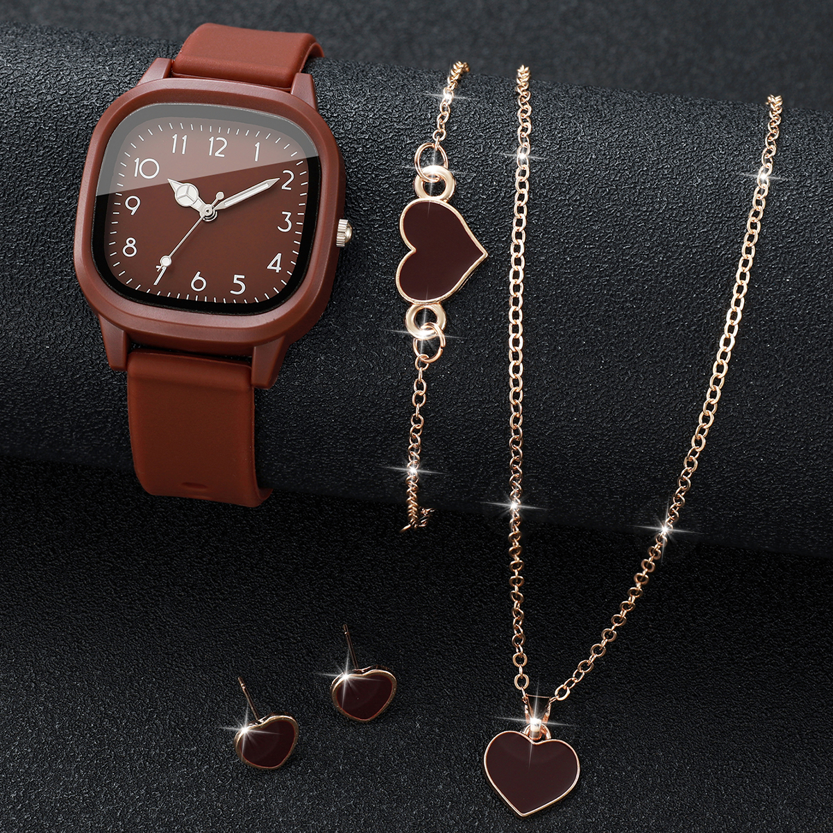 5PCS Fashion Women Watches Hea - Silicone Band Women avaliação e preço
