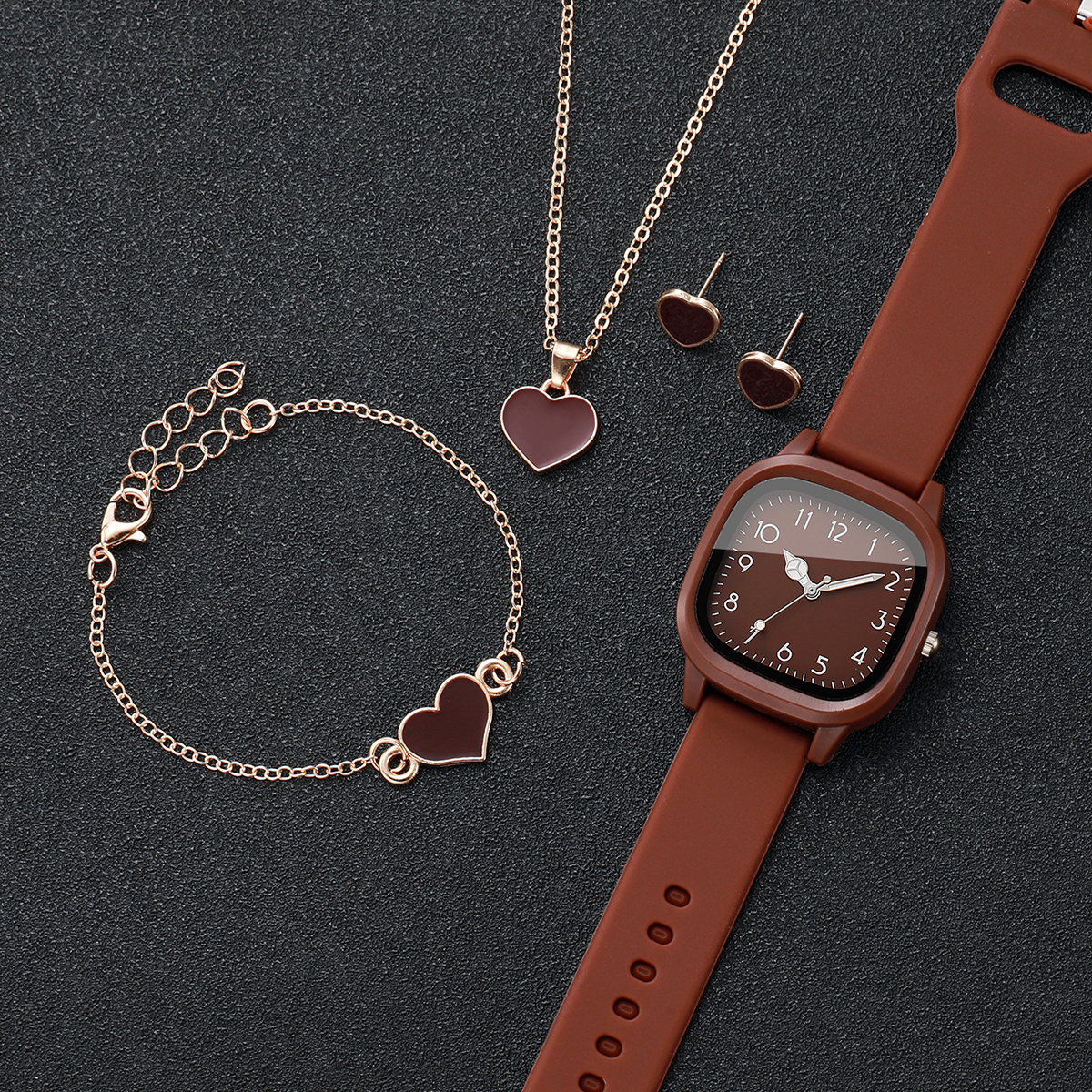 5PCS Fashion Women Watches Hea - Silicone Band Women avaliação e preço