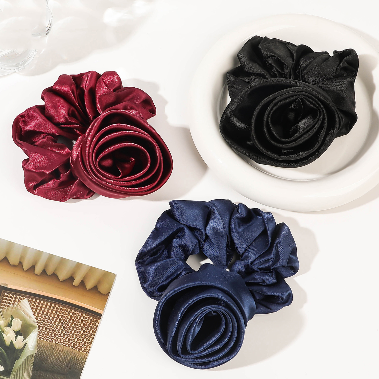 Korean Women Rose Elastic Hair - Silicone Band Women avaliação e preço