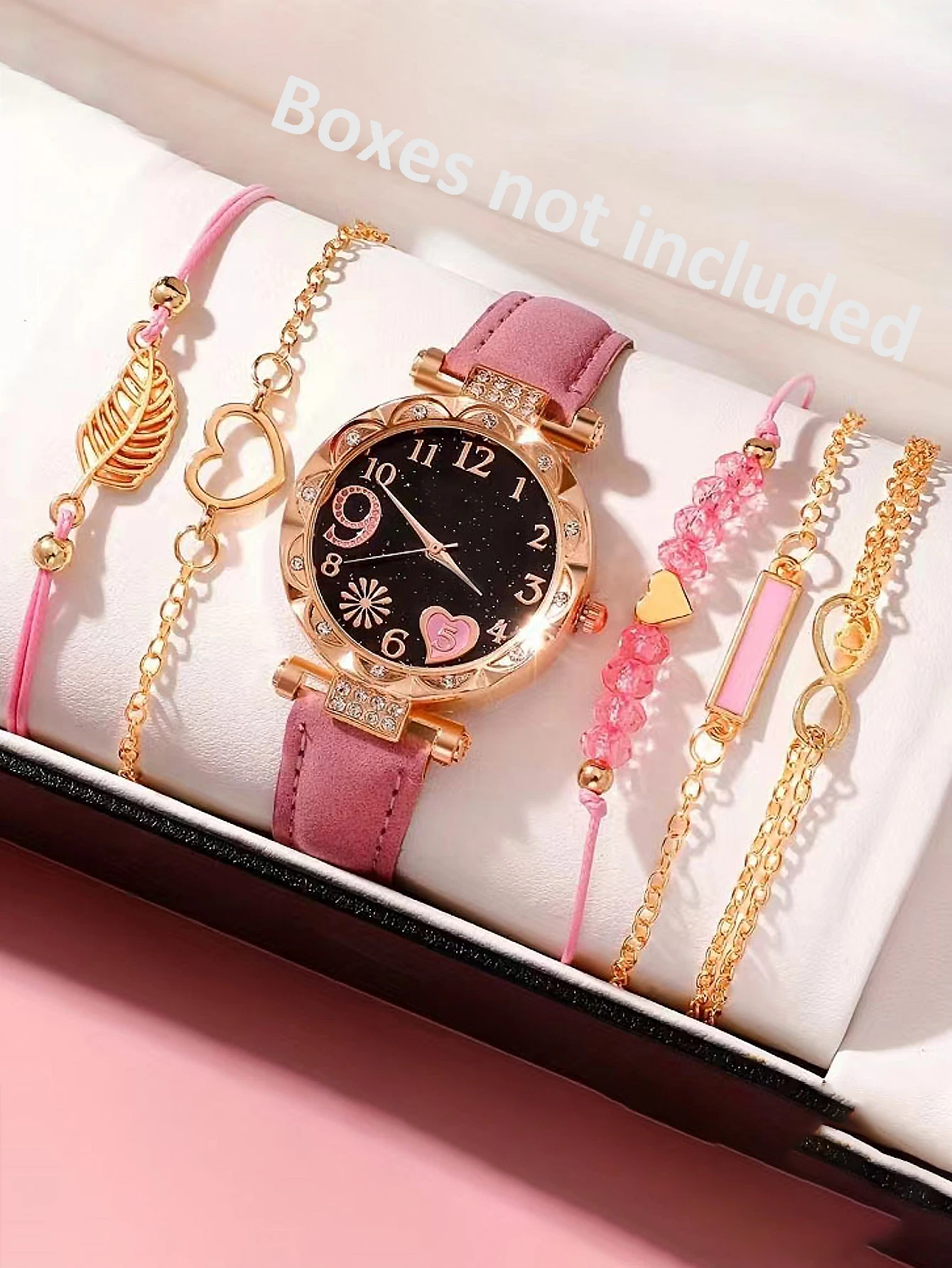 5Pcs Women Pink Suede Strap Wa - Suede Strap Watch avaliação e preço