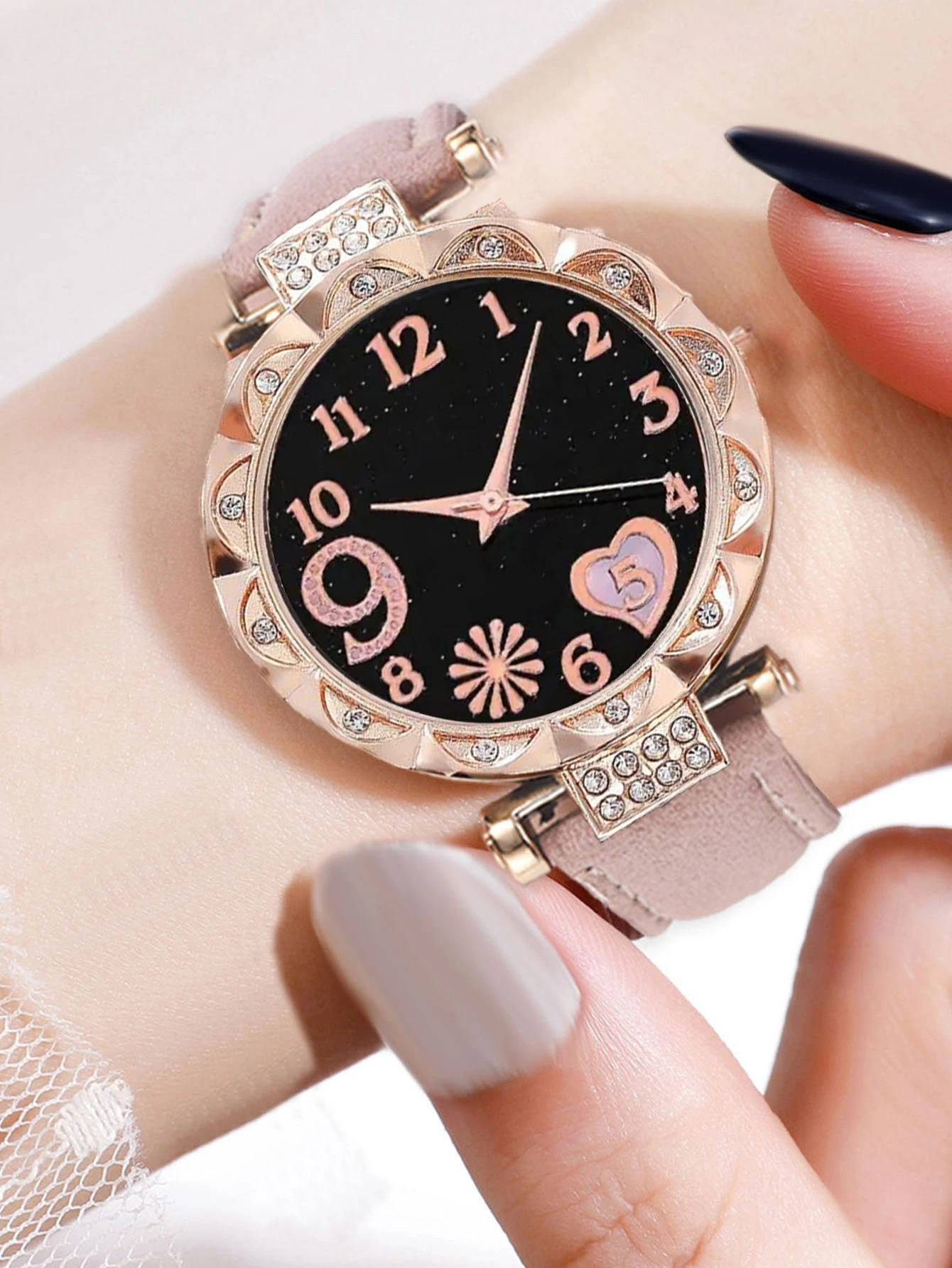5Pcs Women Pink Suede Strap Wa - Suede Strap Watch avaliação e preço