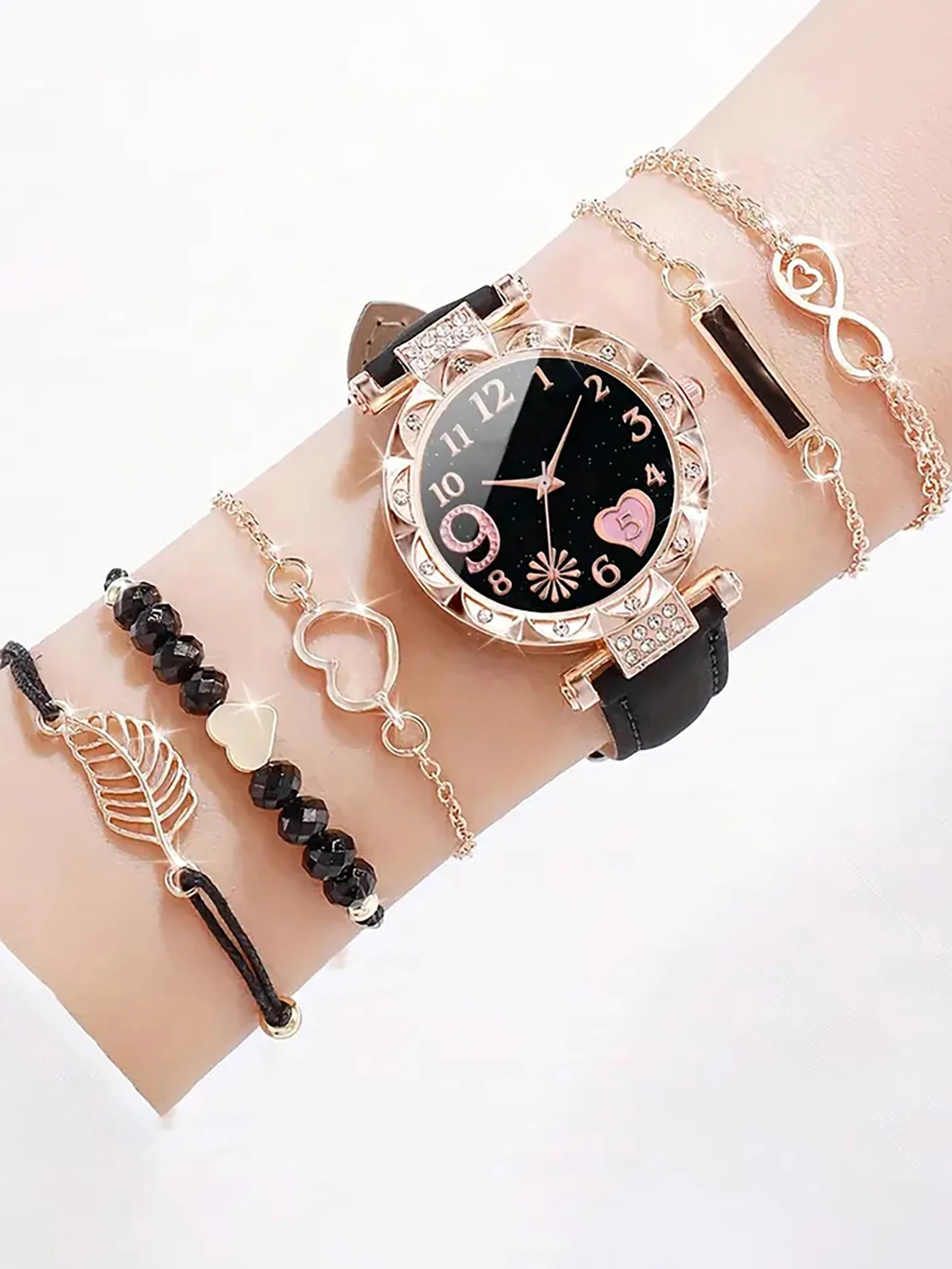 5Pcs Women Pink Suede Strap Wa - Suede Strap Watch avaliação e preço