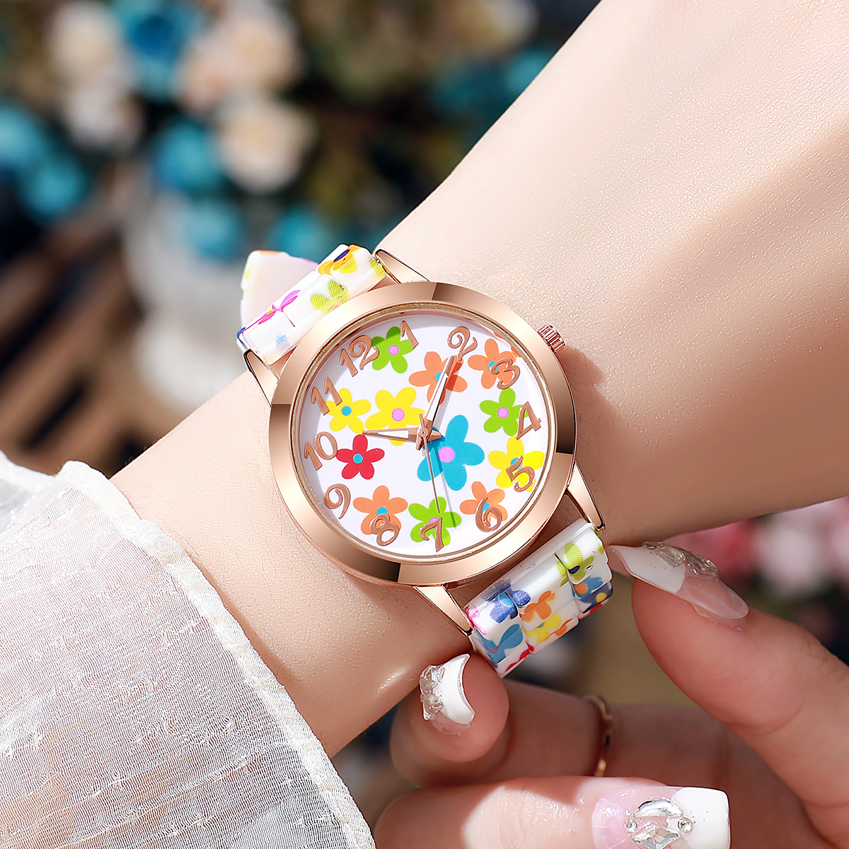 Fashion Flowers Printed Women  - Silicone Band Women avaliação e preço