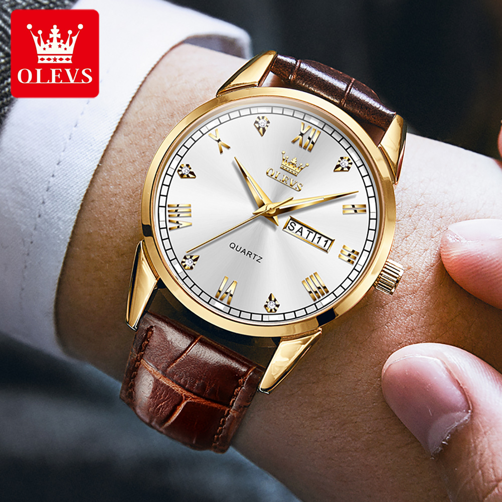 OLEVS 6896 Top Brand Men Quart - Leather Watch Band Men avaliação e preço