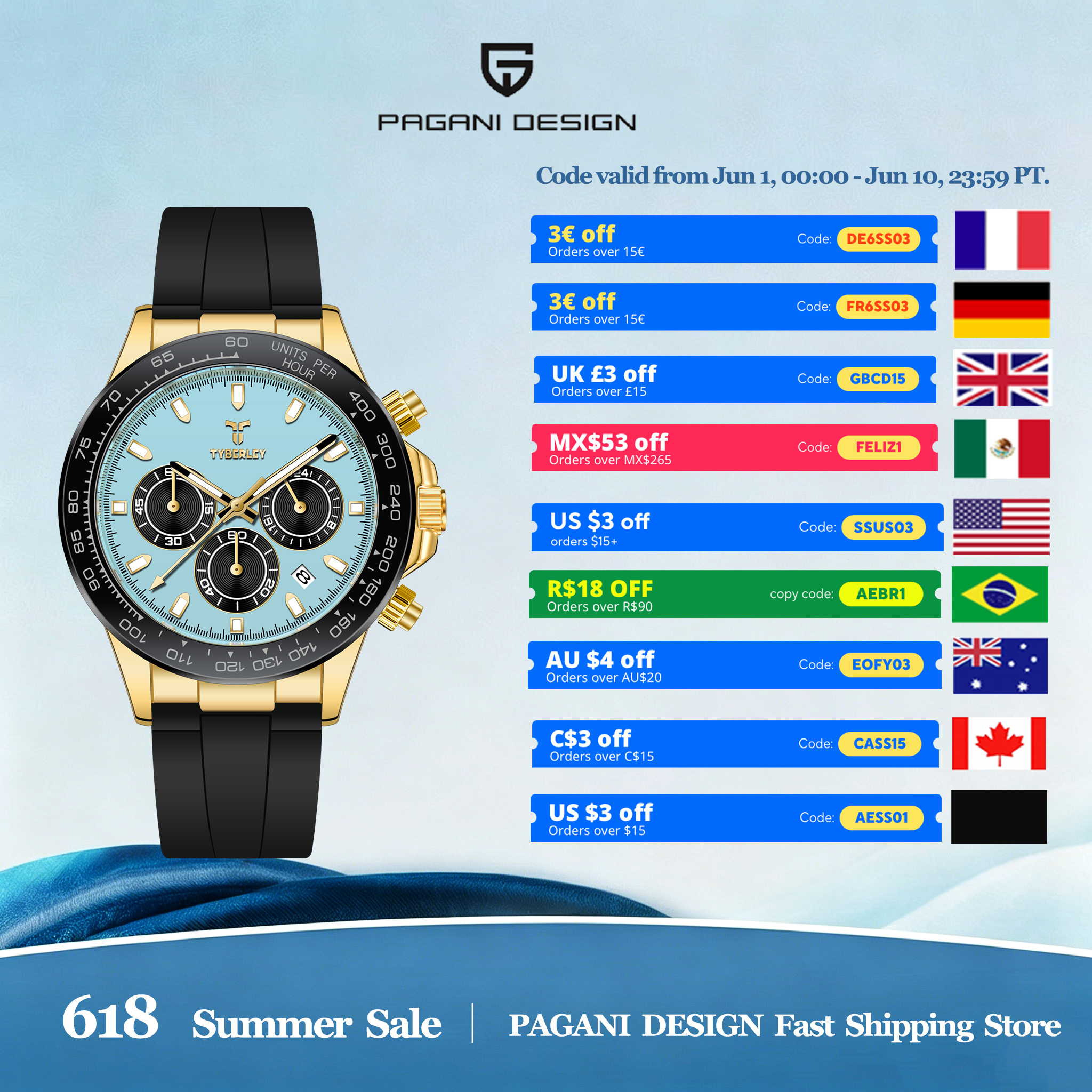TYBERLEY Sophisticated Eleganc - Rubber Strap Diver avaliação e preço