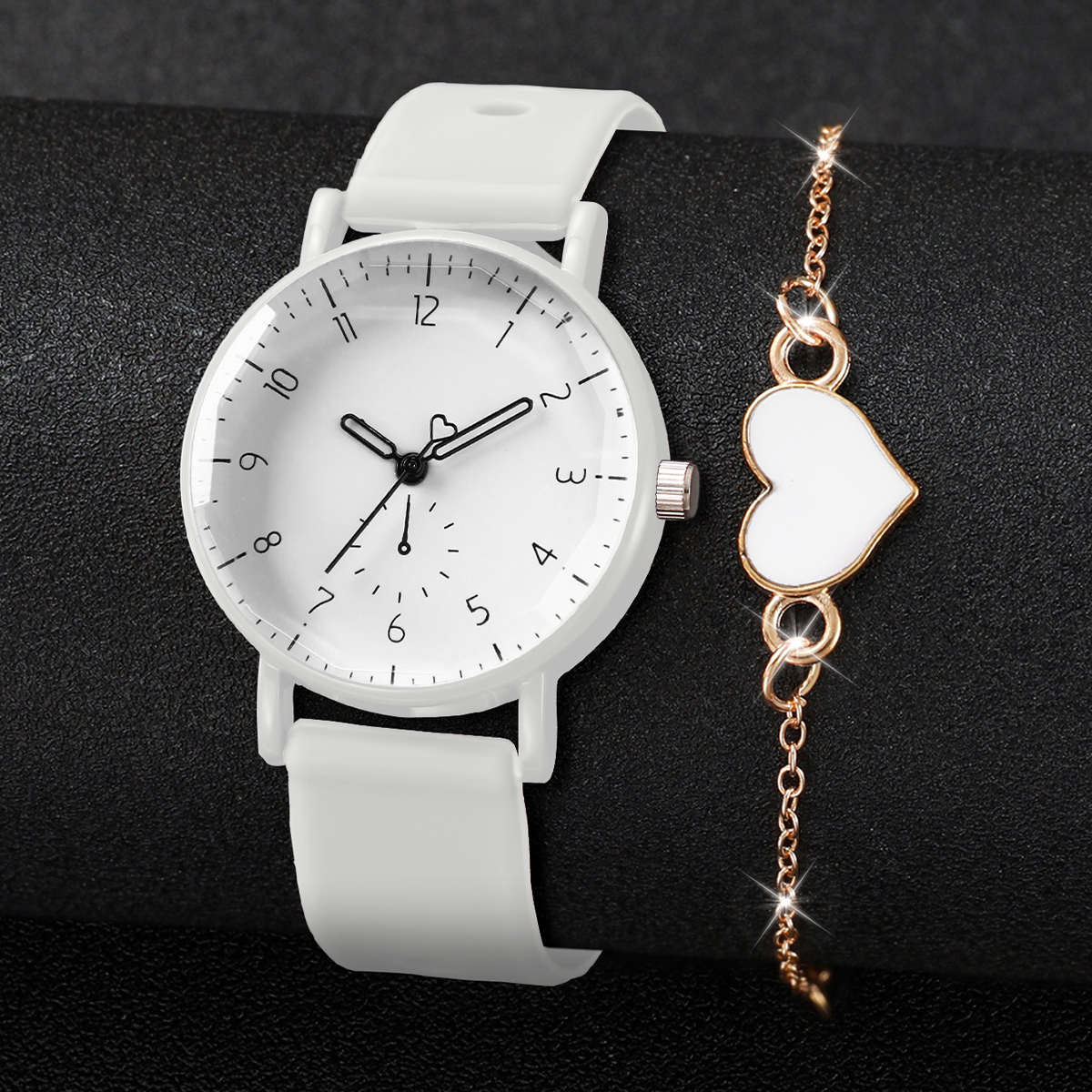 2PCS Simple Arabic Dial Women  - Silicone Band Women avaliação e preço