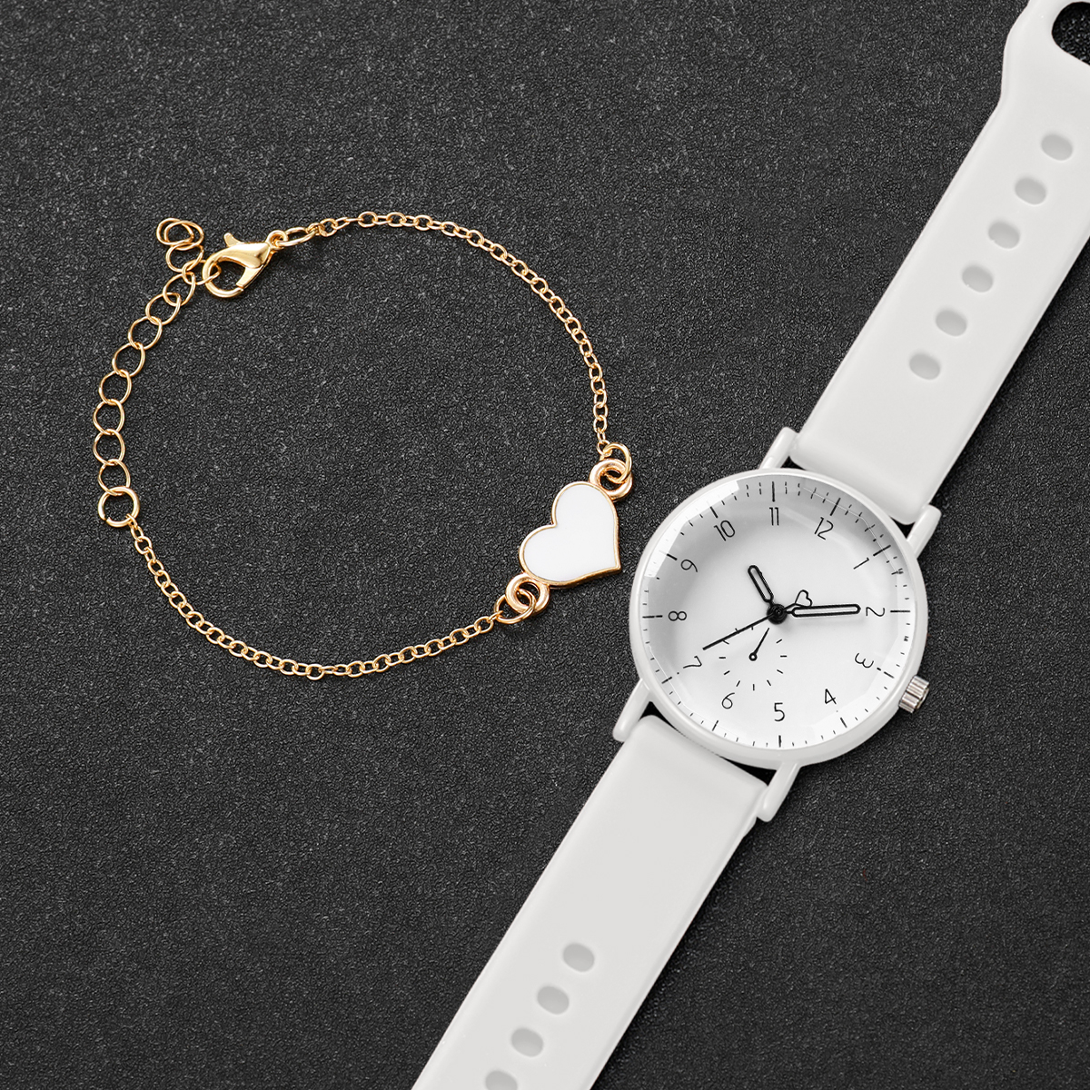 2PCS Simple Arabic Dial Women  - Silicone Band Women avaliação e preço